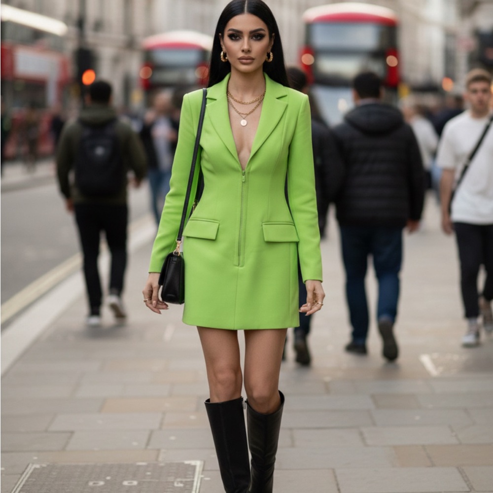 Zara Lime Green Long Sleeve Dress